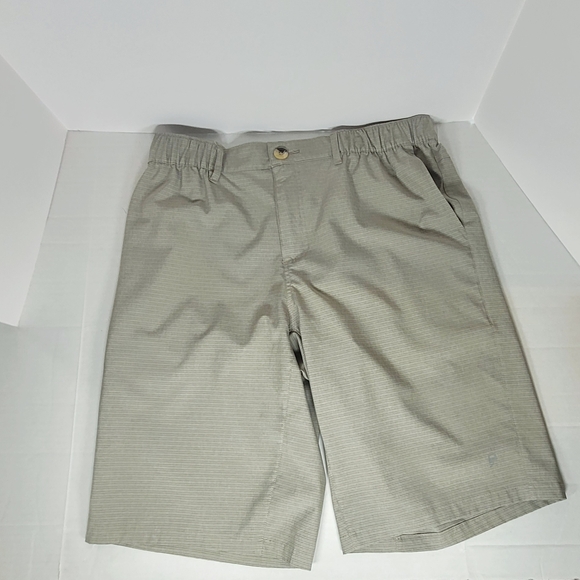 Gray and Tan Flat Front Shorts with Relaxed Fit - Picture 4 of 5